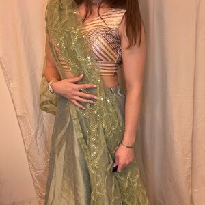 Elegant Green and Pink Lehenga